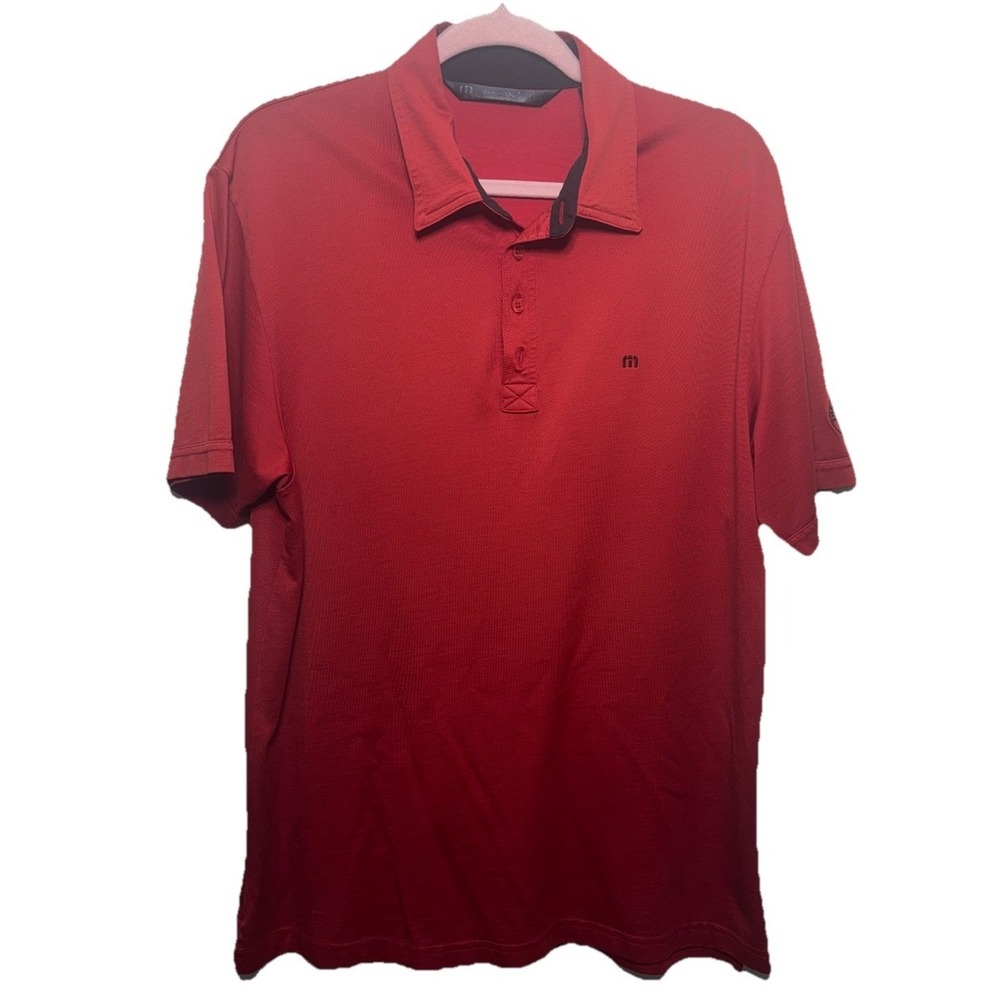 Travis Mathew Mens Golf Polo Large Red The Georgia Club Sleeve Logo